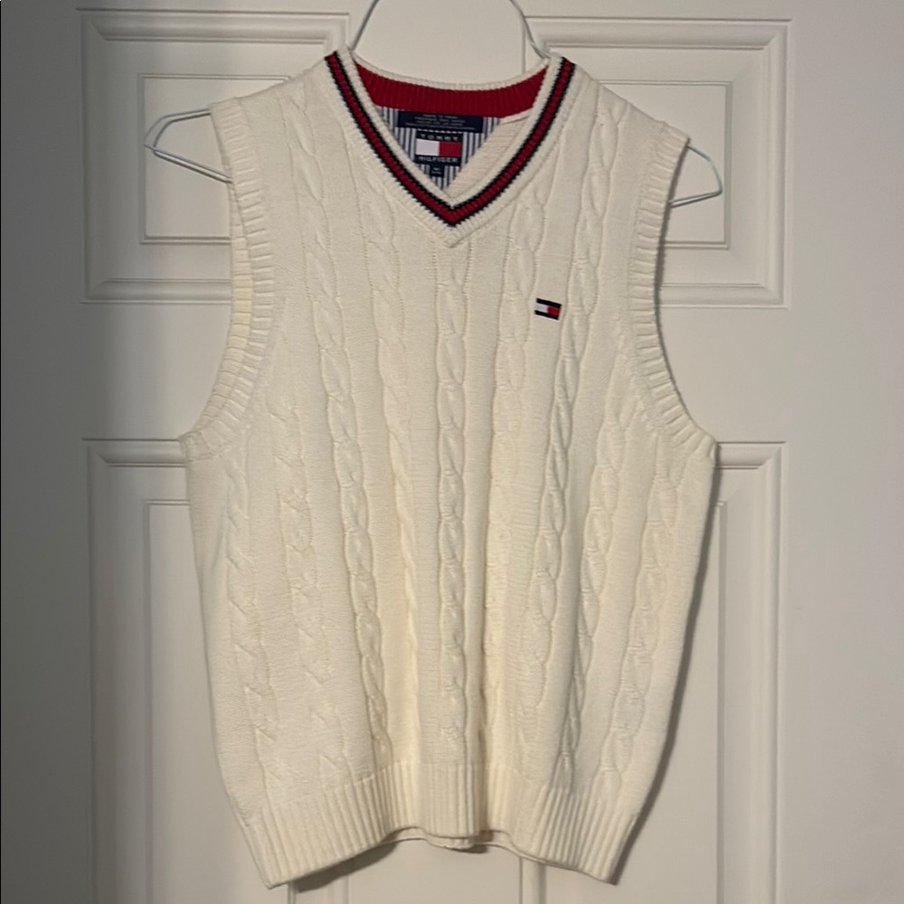 Tommy Hilfiger Kids Cream Cable Knit Sweater Vest